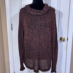 Eileen Fisher Small Marled Roll Neck Sweater Organic Cotton/Linen Brown/Black